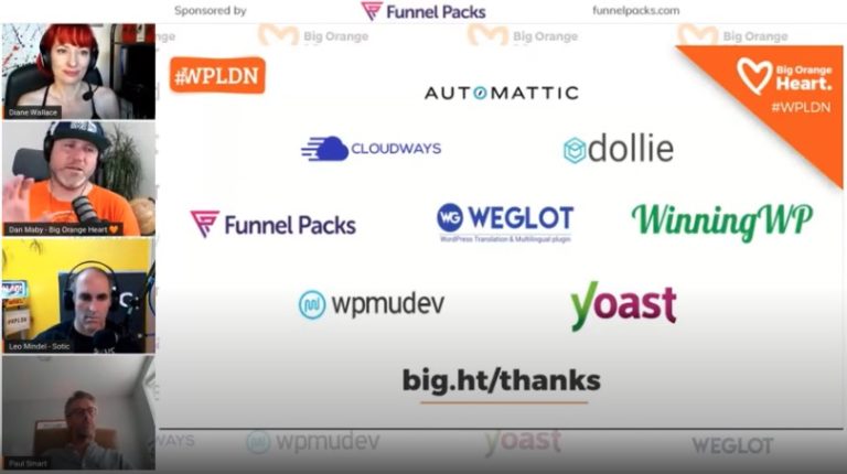 Screenshot displaying the #WPLDN presenters and sponsor logos
