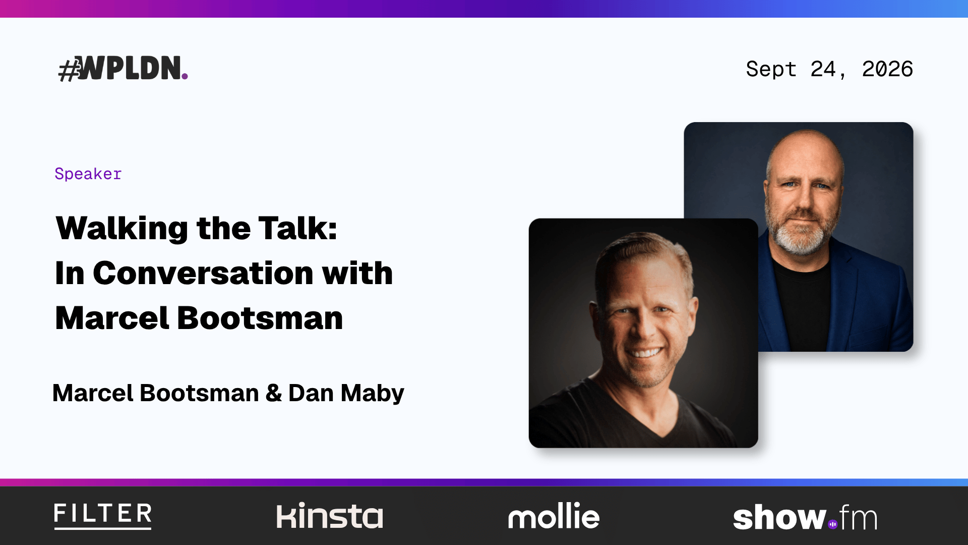 #WPLDN September 24, 2026 event poster featuring Marcel Bootsman and Dan Maby
